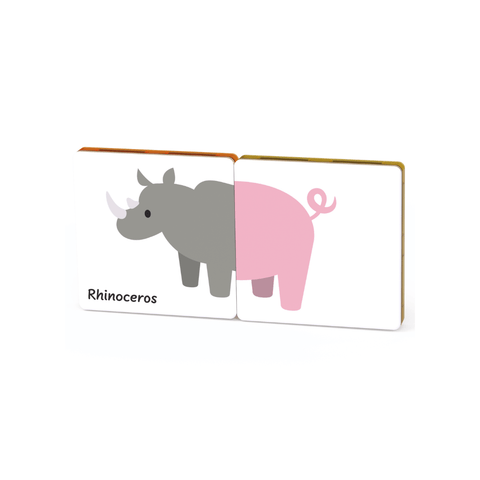Mismatched Tile Tek rhinoceros and pig toppers paired together for a giggle