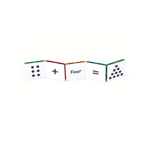 Close-up of Tile Tek number toppers forming a picture equation with dots and numbers