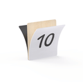 Close-up of a wooden Tile Tek number topper printed with the numeral 10