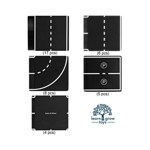 Diagram of the 40 Tile Tek road topper pieces included in the Road Pack