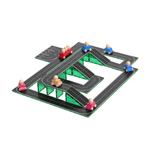 Aerial view of a Tile Tek road topper network laid out over magnetic tiles