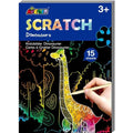The "Avenir Mini Scratch Book - Dinosaurs" by AVENIR is a delightful children's scratch art book designed for ages 3 and up, making it perfect for kids' entertainment. The cover showcases a colorful, rainbow-patterned dinosaur among trees, gradually revealed by a hand using a wooden stylus. The book includes 15 sheets of scratch art fun.