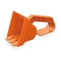 The HAPE Bulldozer Shovel is an orange plastic sand shovel designed for children, featuring a scooping section with three teeth and a wide, hexagonal handle for easy gripping. This shovel from HAPE is perfect for outdoor activities like beach play or sandbox fun, encouraging imaginative construction toy adventures.