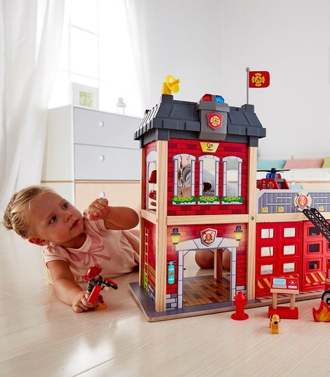 Hape Fire Fire Station Toy Set Hape Wooden 2-in-1 Police Fire