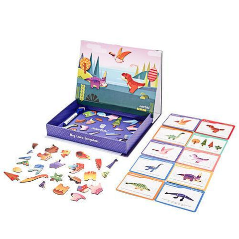 mierEdu Magnetic Art Case Dino World open with dinosaur magnets and cards