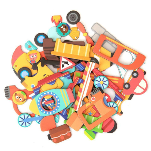 Colourful vehicle and character magnets from the mierEdu Magnetic Art Case