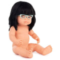 Miniland Anatomically Correct Baby Doll 38cm Asian Girl with glasses (undressed) - The Toybox NZ Ltd