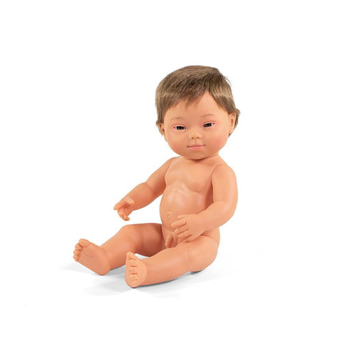 Miniland Anatomically Correct Baby Doll 38cm Caucasian Down Syndrome Boy (undressed) - The Toybox NZ Ltd