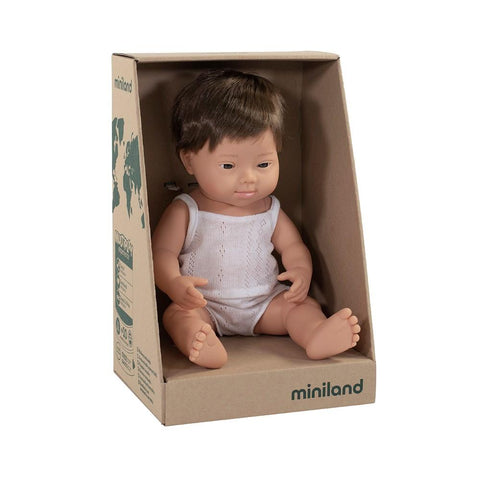 Miniland Anatomically Correct Baby Doll 38cm Caucasian Down Syndrome Boy - The Toybox NZ Ltd