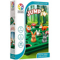 The image depicts the box for "Jump In" by Smart Games. The cover features an illustration of a forest scene with rabbit, fox, and mushroom game pieces on a green board. The box states that this cognitive skills game is designed for one player, aged 7 to adult, and includes 60 multi-level challenges.